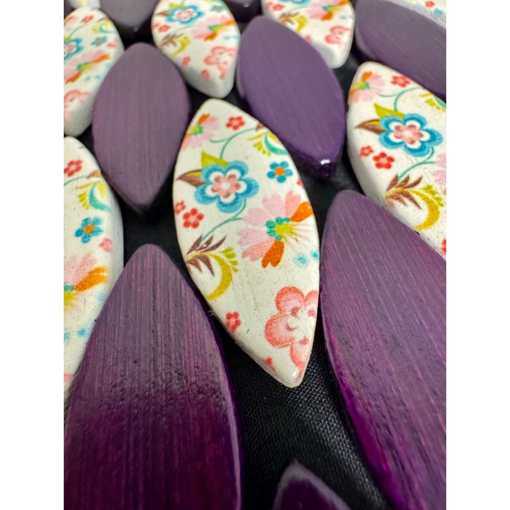 Handcrafted Purple Wood Petal Floral Beaded Tote Bag Boho Cottagecore Bag - Picture 8 of 13
